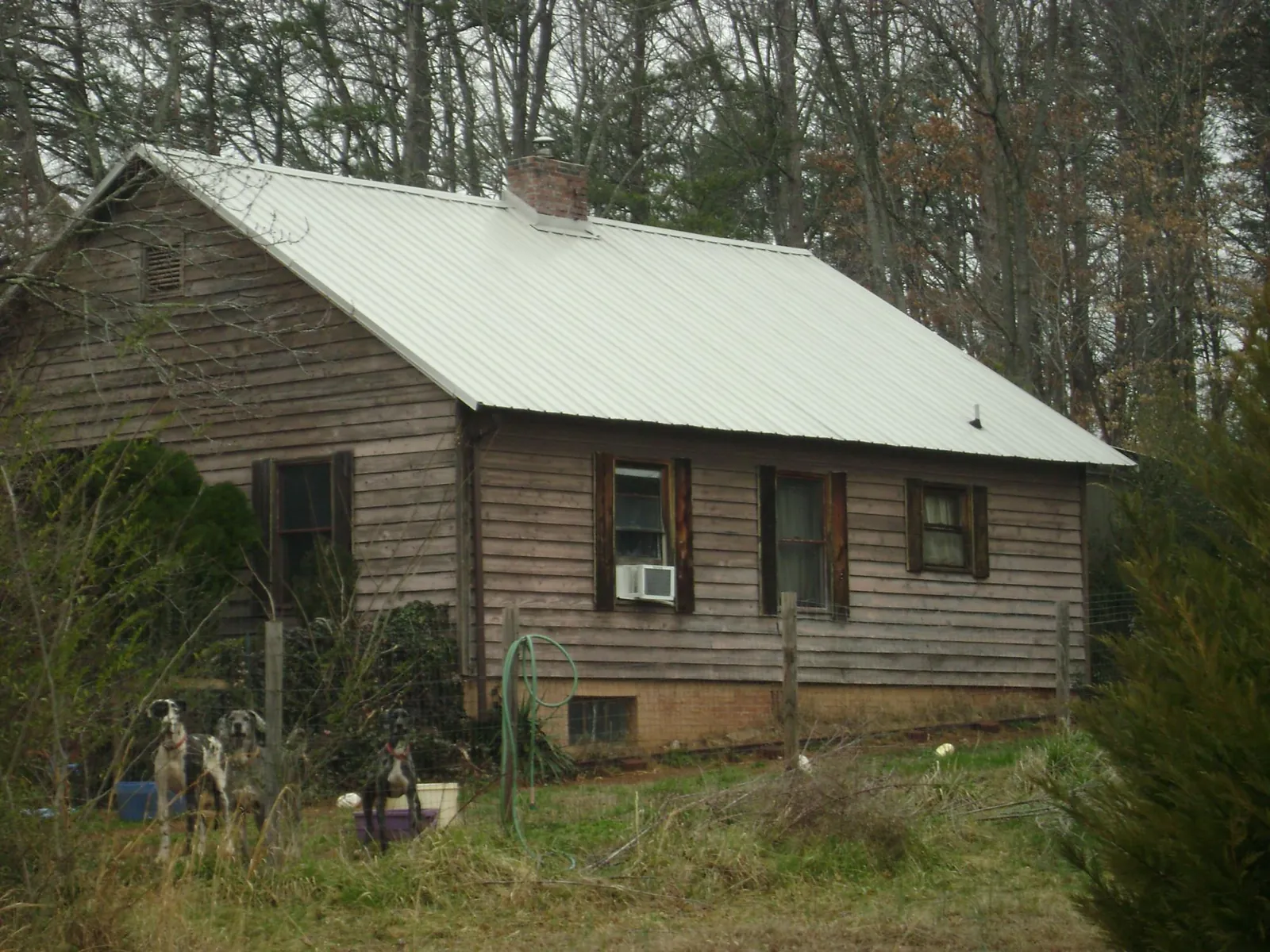 White metal roof on an old wood sided farmhouse, from a Metal Roof Installation job in Belt